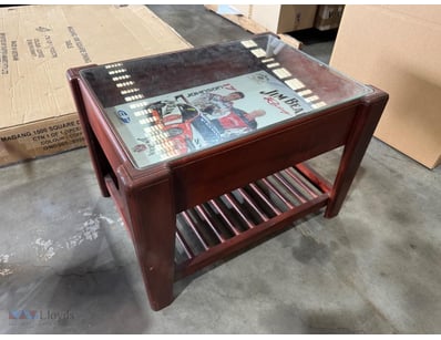 VINTAGE COFFEE TABLE WITH GLASS TOP AND MAGAZINE R...
