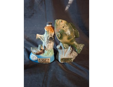 THREE VINTAGE BEAM CERAMIC DECANTERS - HORSE, FISH...