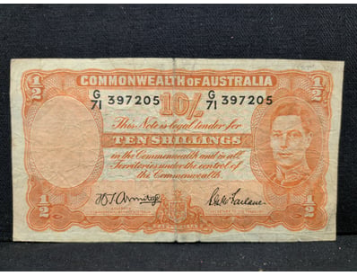 COMMONWEALTH OF AUSTRALIA TEN SHILLINGS BANKNOTE, ...