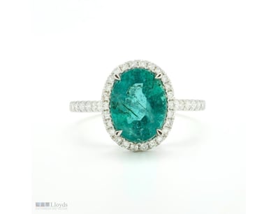 9CT WHITE GOLD ZAMBIAN EMERALD AND DIAMOND HALO RI...