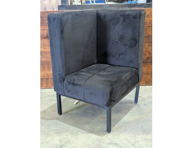 Corner chair, black metal frame, black finish velv...