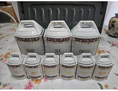 Vintage German lusterware kitchen canister sets fe...