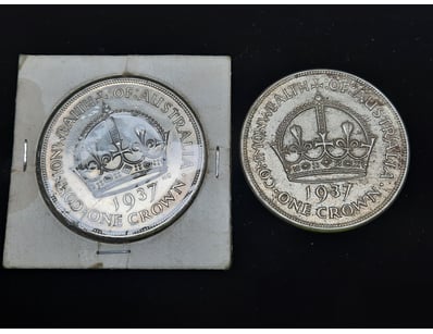 TWO 1937 AUSTRALIAN ONE CROWN COINS.

997480+9
...