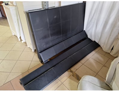 Bed Frame, Queen Size, Leather Style, Black Finish...
