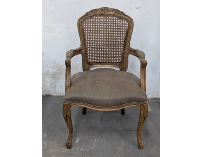 Occasional chair, timber frame, olive upholstery ...
