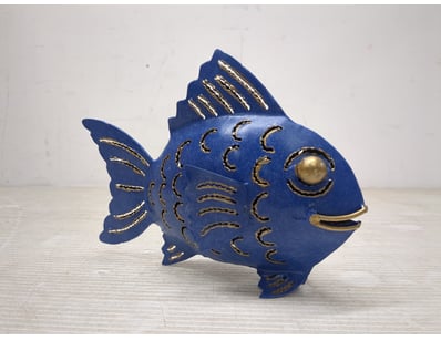Decorative blue fish tea light candle holder. Cast...