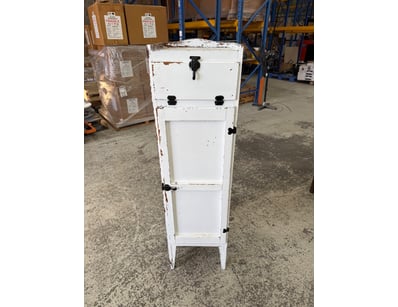 Vintage white painted timber cabinet with distress...