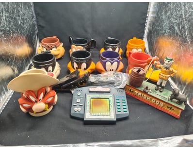 VINTAGE DISNEY CHARACTER MUGS, ELECTRONIC MONOPOLY...