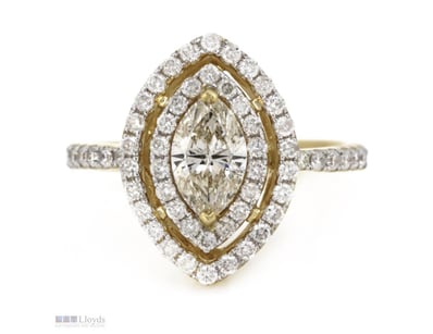 14K YELLOW GOLD AND DIAMOND, DOUBLE HALO RING.    ...