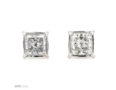 14K WHITE GOLD, 3.03CT TDW DIAMOND, SOLITAIRE STUD...