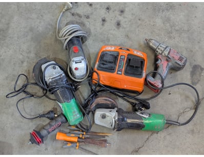 Tools Including Hitachi Grinders, AEG Charger, Mil...