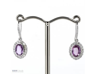 14K WHITE GOLD, PINK SAPPHIRE AND DIAMOND, HALO DR...