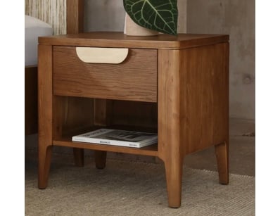RRP: $590, Bedside Table, Hemlock & oak timber wit...