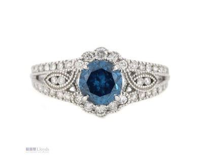 14K WHITE GOLD, FANCY BLUE DIAMOND AND DIAMOND, HA...