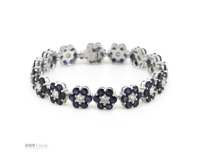 14K WHITE GOLD, BLUE SAPPHIRE AND DIAMOND, FLORAL ...