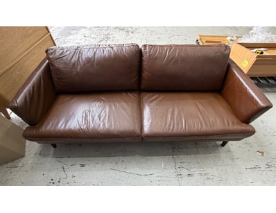 Set of two stylish brown leather two-seater sofa f...