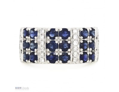 14K WHITE GOLD, BLUE SAPPHIRE AND DIAMOND, DECORAT...