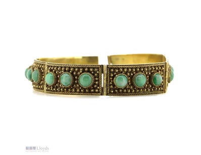 ANTIQUE 800 SILVER, JADE BRACELET.      

The Brac...