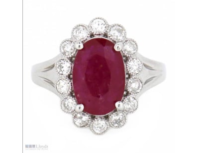 14K WHITE GOLD, RUBY AND DIAMOND, VINTAGE INSPIRED...