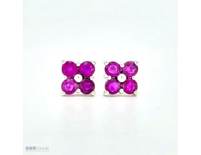 9CT WHITE GOLD CEYLON RUBY FLORAL STUD EARRINGS   ...