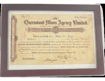 1899-QUEENSLAND MINES AGENCY LIMITED-100 SHARES  
...