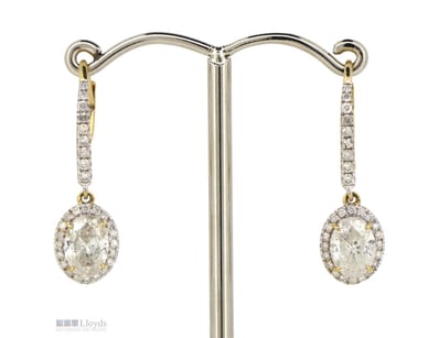 14K YELLOW GOLD AND DIAMOND, HALO DROP EARRINGS.  ...