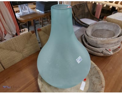 Elegant teardrop-form vase in soft aqua glaze, fea...