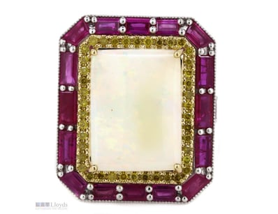 14K WHITE/YELLOW GOLD, ANDAMOOKA OPAL, YELLOW DIAM...