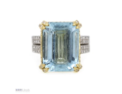 14K YELLOW/WHITE GOLD, AQUAMARINE AND DIAMOND, COC...