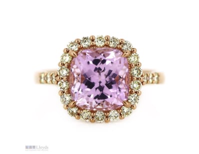 14K ROSE GOLD, KUNZITE AND DIAMOND, HALO RING.    ...