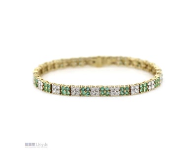 14K YELLOW GOLD/RHODIUM, EMERALD AND DIAMOND, LINE...