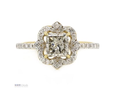 14K YELLOW GOLD, CHAMPAGNE DIAMOND, ANTIQUE INSPIR...