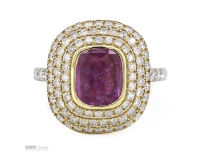 14K WHITE/YELLOW, PINK SAPPHIRE AND DIAMOND, TRIPL...