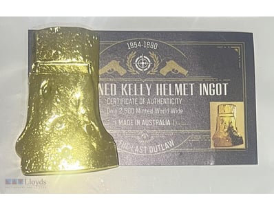 RARE 2016 "NED KELLY" HELMET INGOT,GOLD PLATED, OU...