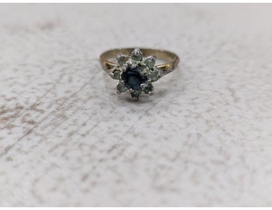 Ring, yellow and white gold coloured, blue and whi...
