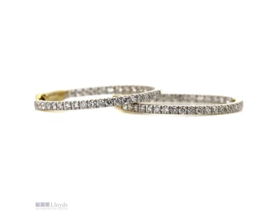 14K YELLOW GOLD, 0.99CT TDW DIAMOND, HOOP EARRINGS...