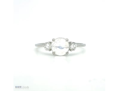 9CT WHITE GOLD MOONSTONE AND DIAMOND TRILOGY RING ...