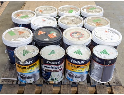 Pallet Lot of Dulux paint, tin sizes include 10L a...