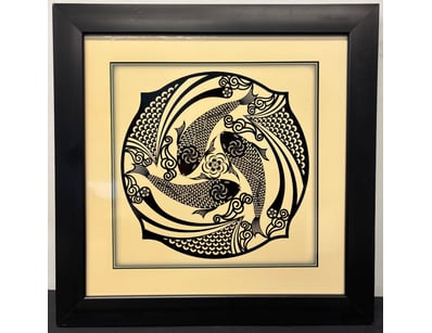 FRAMED BLACK AND WHITE DECORATIVE FISH ARTWORK

...