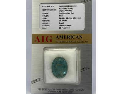 36.89CT NATURAL AQUAMARINE TCW

Reports No: Gem202...