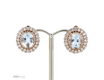 14K ROSE GOLD, AQUAMARINE AND DIAMOND, ANTIQUE INS...