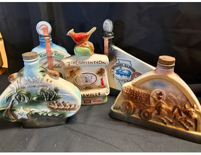 COLLECTION OF SIX VINTAGE CERAMIC WHISKEY DECANTER...