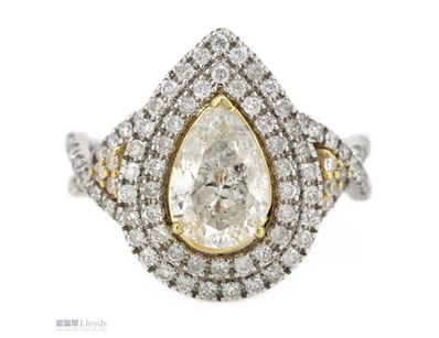 14K WHITE/YELLOW GOLD AND DIAMOND, DOUBLE HALO TWI...