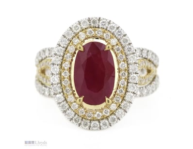 14K WHITE/YELLOW GOLD, RUBY AND DIAMOND, DOUBLE HA...
