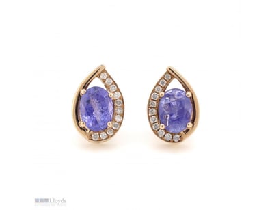 14K ROSE GOLD, TANZANITE AND DIAMOND, TEARDROP STY...