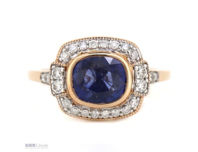 14K ROSE GOLD, 2.64CT BLUE CEYLON SAPPHIRE AND DIA...