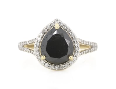 14K YELLOW GOLD, BLACK DIAMOND AND DIAMOND, SPLIT ...