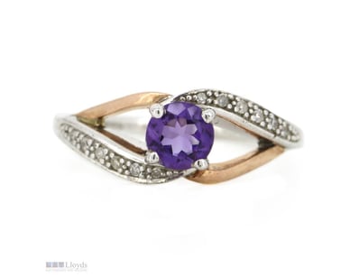9K ROSE GOLD/ STERLING SILVER, AMETHYST AND DIAMON...