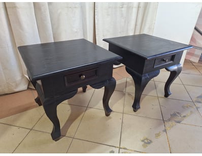 Pair Of Bedside Tables, Timber Style, Black Finish...