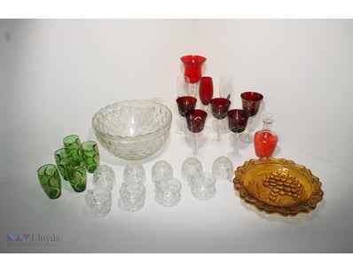 Vintage Glassware Set Including Goblets And A Serv...